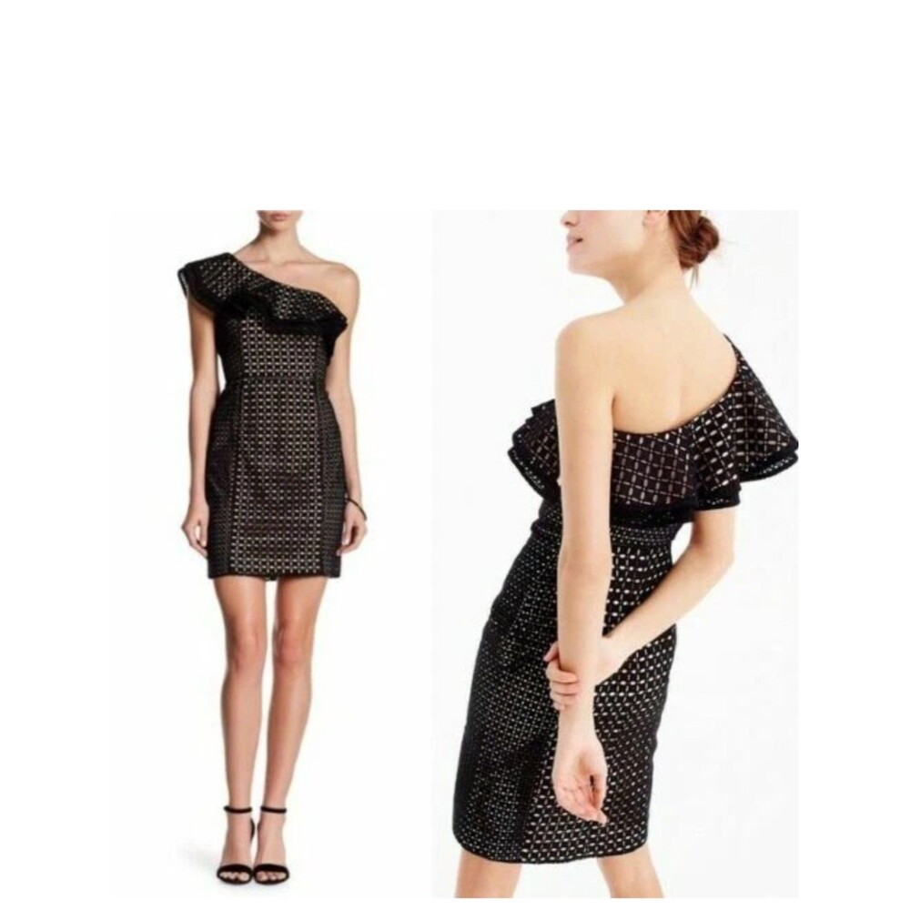 J.Crew Women's (Size 12)L-XL One-Shoulder Flutter Cap Sleeves Eyelet Dress Black